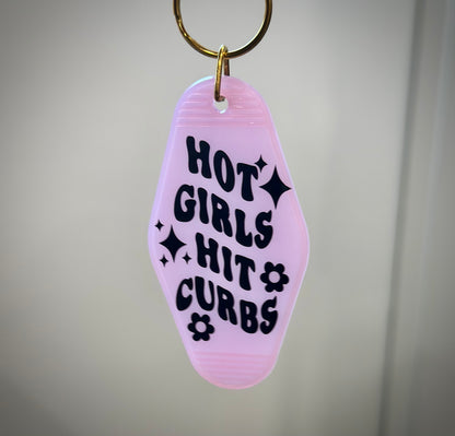 Hot Girls Hit Curbs Hot Pink Motel Keychain - Bflo Thread Co.
