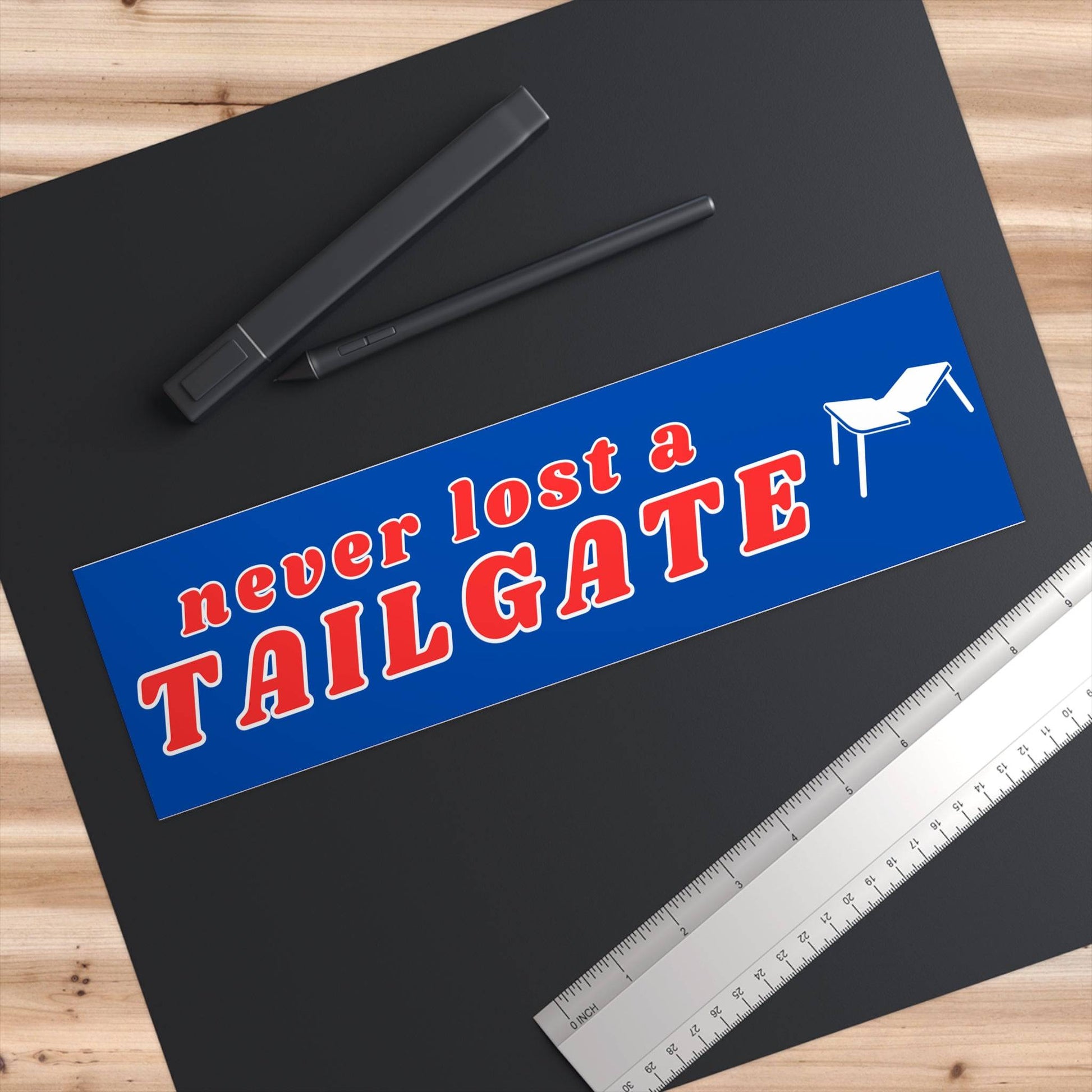 Never Lost a Tailgate Broken Folding Table Bumper Sticker - Bflo Thread Co.