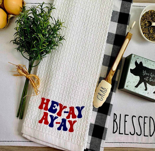 Hey-Ay-Ay-Ay Kitchen Waffle Weave Towel | Buffalo Bills Fan Gift | Buffalo Bills | Kitchen Decor - Bflo Thread Co.