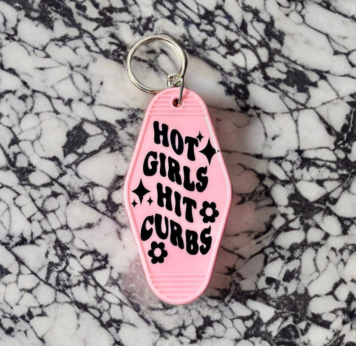 Hot Girls Hit Curbs Hot Pink Motel Keychain - Bflo Thread Co.