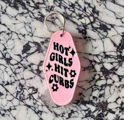 Hot Girls Hit Curbs Hot Pink Motel Keychain - Bflo Thread Co.