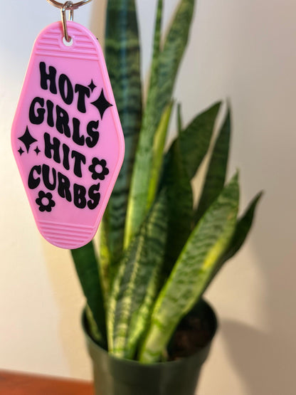 Hot Girls Hit Curbs Hot Pink Motel Keychain - Bflo Thread Co.